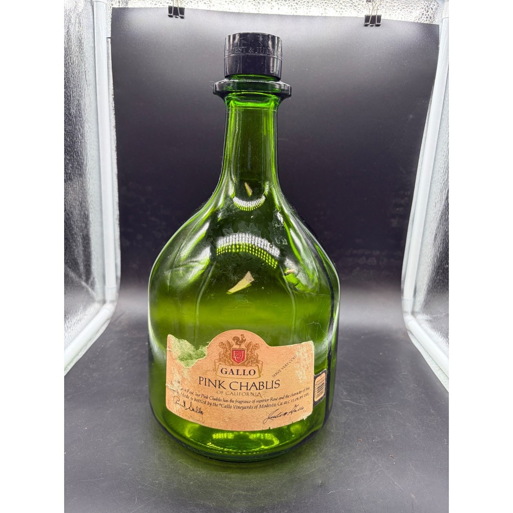 Vintage Gallo Pink Chablis Green Glass Wine Bottle 1.5L Collectible Decor